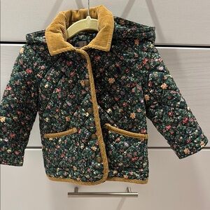 Floral Quilted Kids Jacket with Corduroy Trim